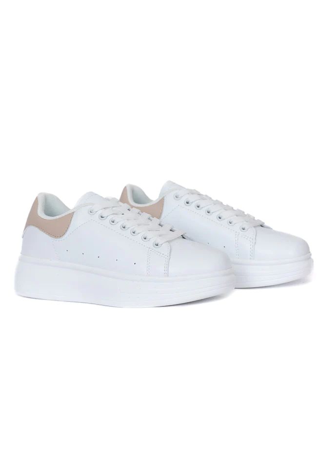 Karlie Taupe Heel White Sneaker FINAL SALE | Pink Lily
