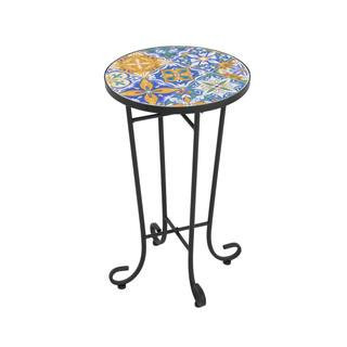 14 in. W Round Metal Side Table with Colorful Table Top and Black Iron Frame | The Home Depot