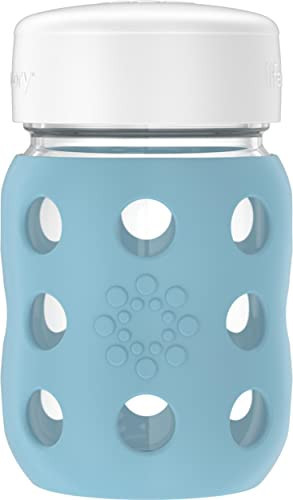 Lifefactory 8-Ounce Wide Neck Glass Baby Bottle with Protective Silicone Sleeve and Flat Cap, Denim (LG2231WDE4) | Amazon (US)