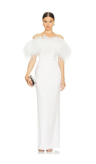 Lola Blanc Strapless Feather Gown in White | Revolve Clothing (Global)