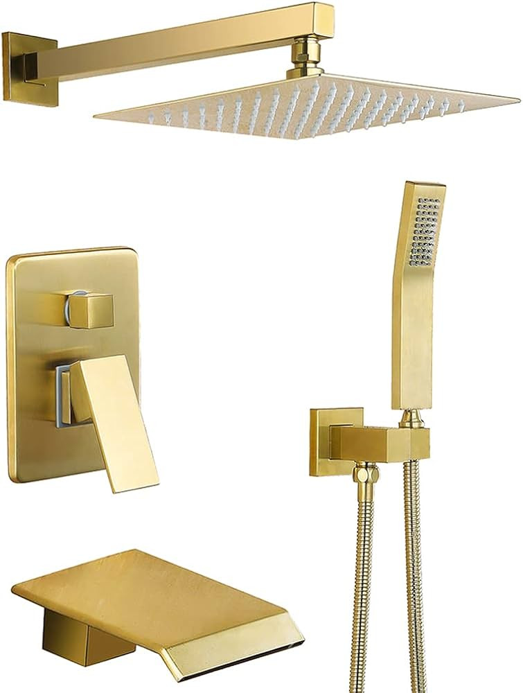 Brushed Gold Shower Fixtures Shower System with Waterfall Tub Spout and 10 Inch Rain Shower Head ... | Amazon (US)