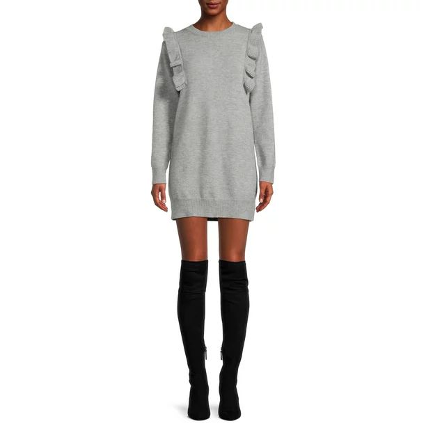 Dreamers by Debut Women's Ruffle Sleeve Sweater Dress - Walmart.com | Walmart (US)