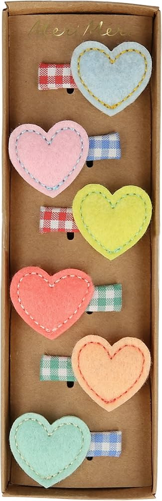 Meri Meri Felt Heart Hair Clips (Pack of 6), 6 Different Colored Hair Clips, Valentine's Day Gift... | Amazon (US)