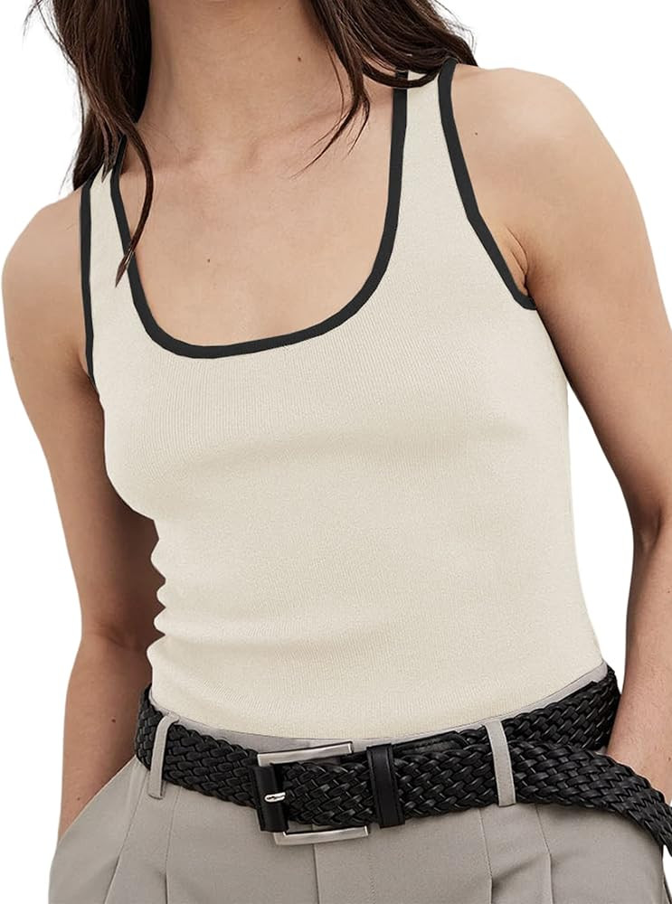 Women Reversible Scoop Neck Color Block Knit Tank Going Out Top Sleeveless Contrast Casual Slim K... | Amazon (US)