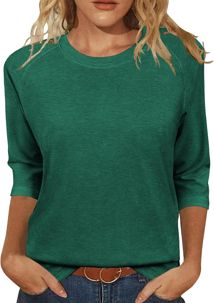 JomeDesign Womens Tops Casual 3/4 Sleeve Crew Neck Shirts Loose Fit Tunic Blouses Summer Tees | Amazon (US)