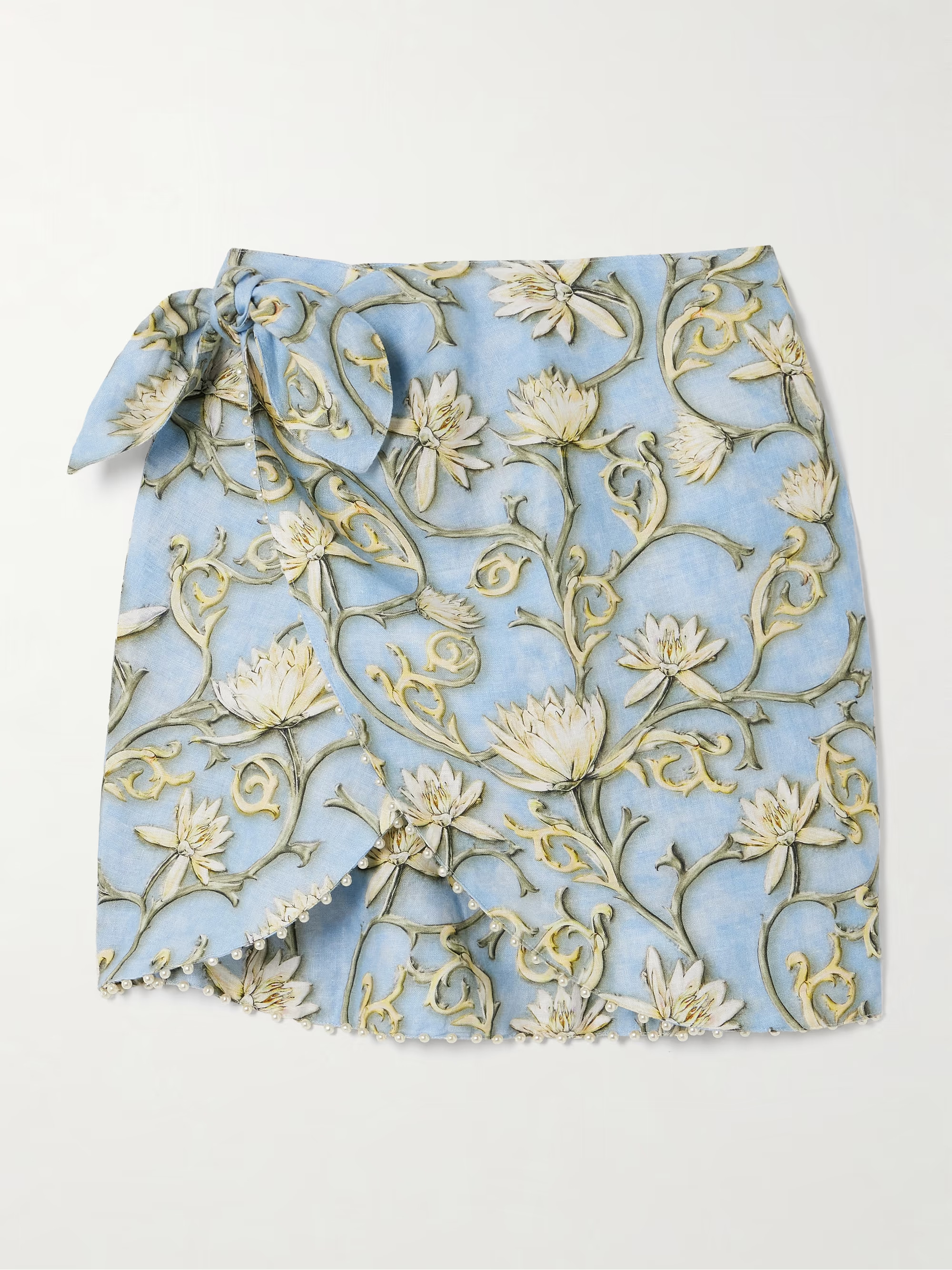 Agustina Soledad faux pearl-embellished floral-print linen pareo | NET-A-PORTER (US)