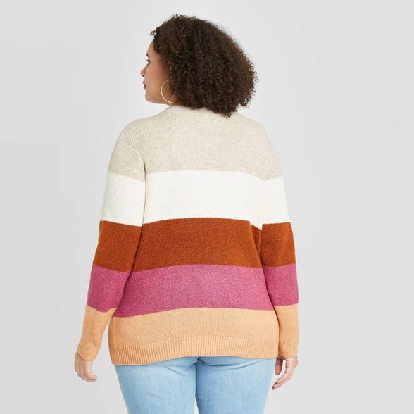 Women's Plus Size Striped Crewneck Pullover Sweater - Ava & Viv™ | Target