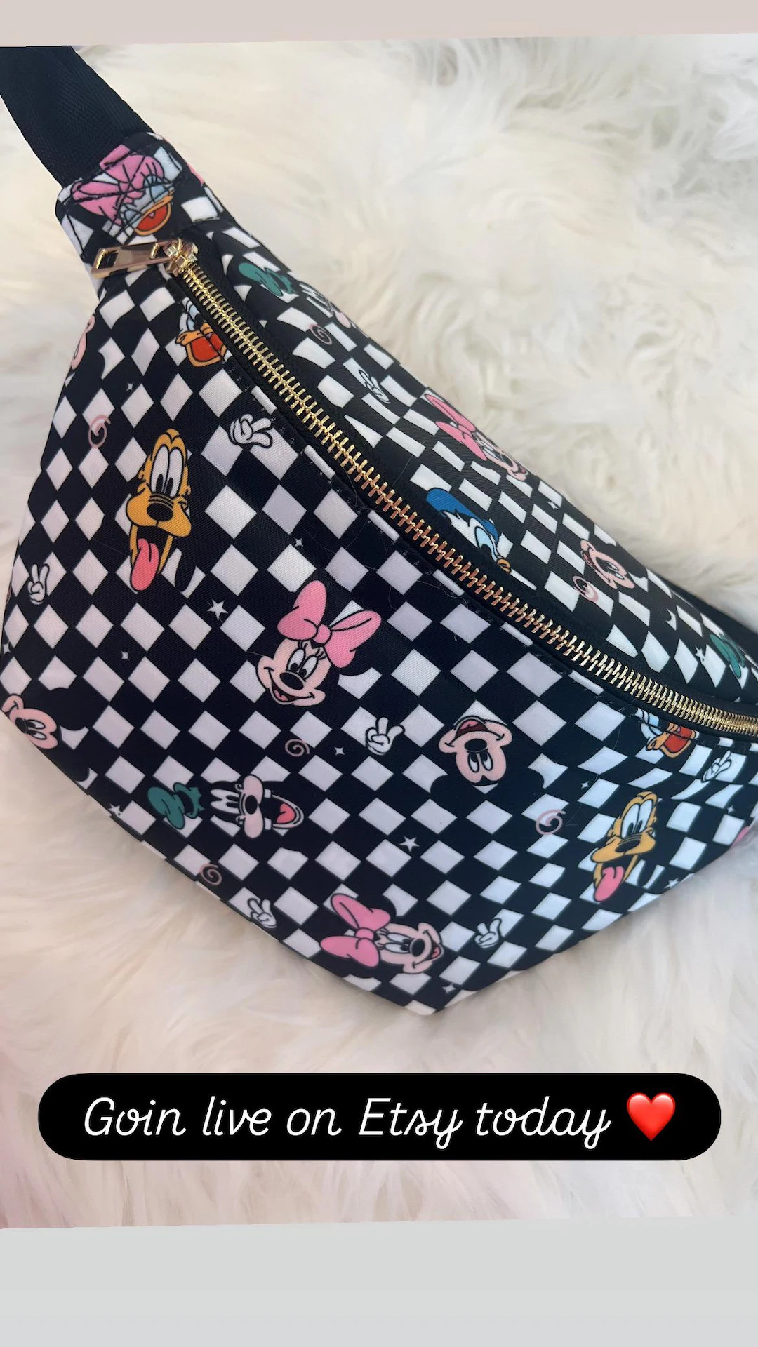 NEW Large Black & White Character Checkered Fanny Pack/ Theme Park Bag/ Screen print mouse cross ... | Etsy (US)