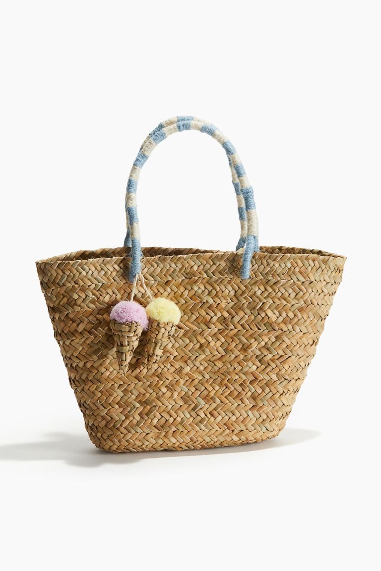 Straw Bag with Pompoms - Beige - Home All | H&M US | H&M (US + CA)