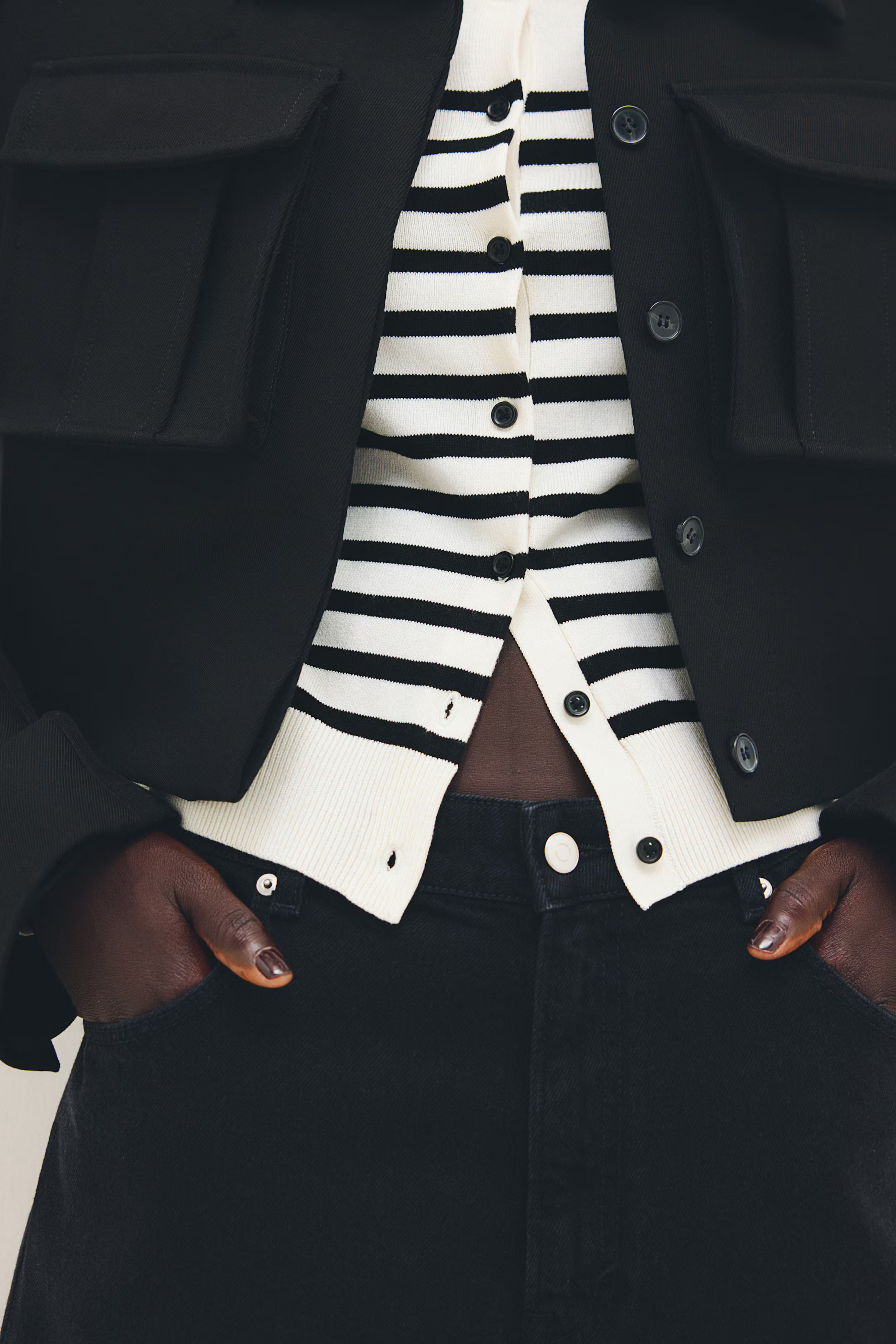 Cárdigan en punto fino - Blanco/Rayas negras - MUJER | H&M ES | H&M (FR, IT, ES, PT, BE)