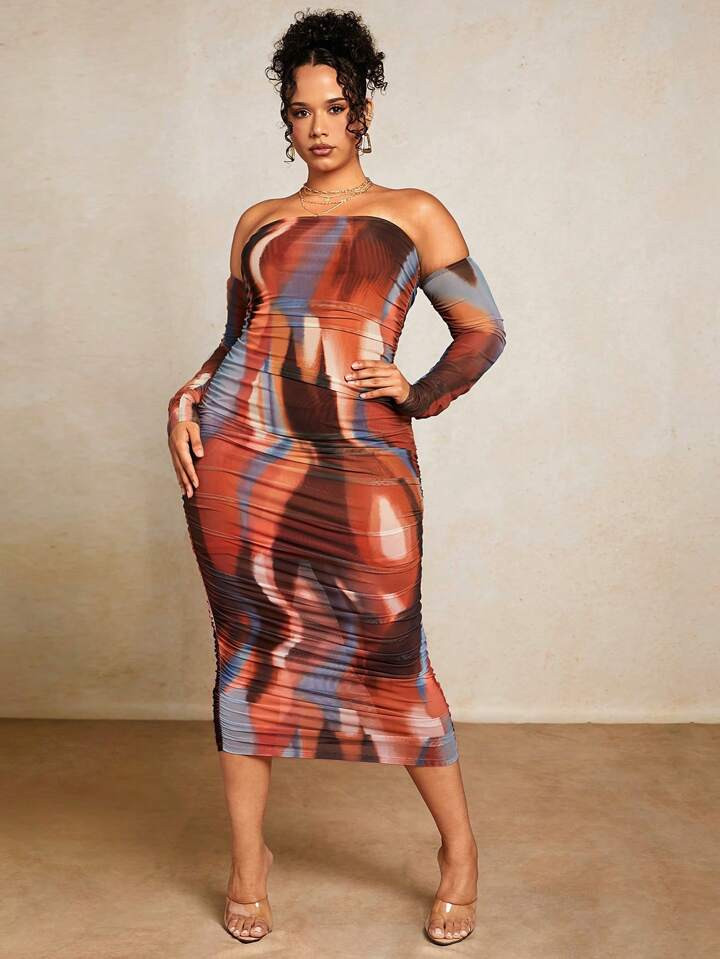 SHEIN BAE Plus Tie Dye Off Shoulder Bodycon Dress | SHEIN