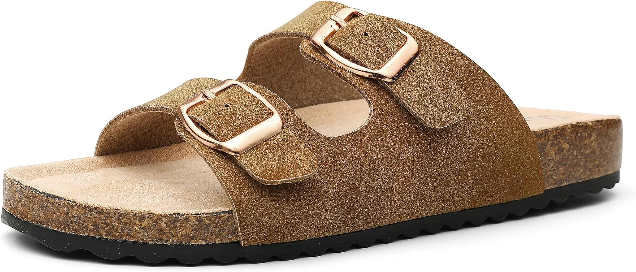 Trary Kids Sandals Boys Girls Double Buckle Slides, Memory Foam Cork Footbed Non-Slip Slides for ... | Amazon (US)