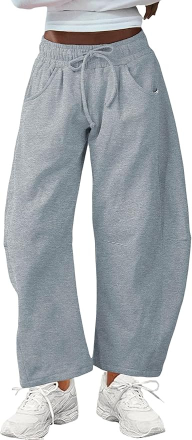 SeekMe Women's Barrel Leg Sweatpant Drawstring Elastic Waisted Wide Leg Pants Casual Cotton Palaz... | Amazon (US)