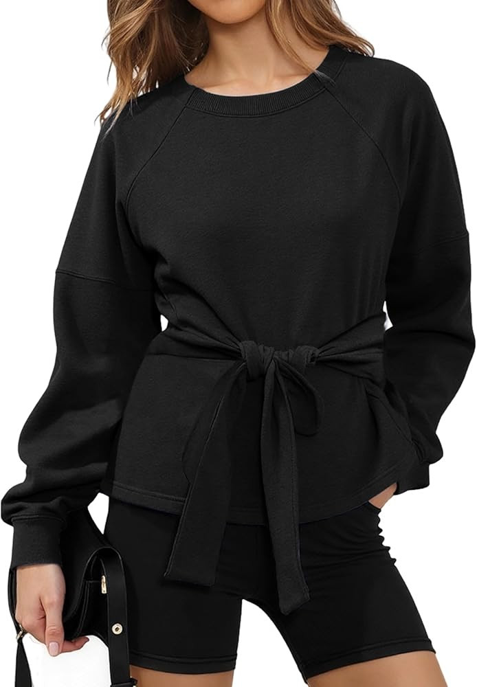 Zhiyouni Women's Long Sleeves Shirt Tops Casual 2026 Fall Fashion Crewneck Tie Knot Sweatshirt Pu... | Amazon (US)