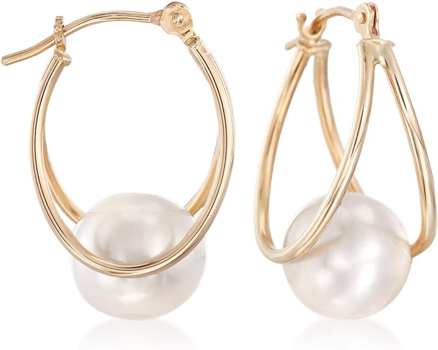 Ross-Simons 8-9mm Cultured Pearl Double-Hoop Earrings in 14kt Yellow Gold | Amazon (US)