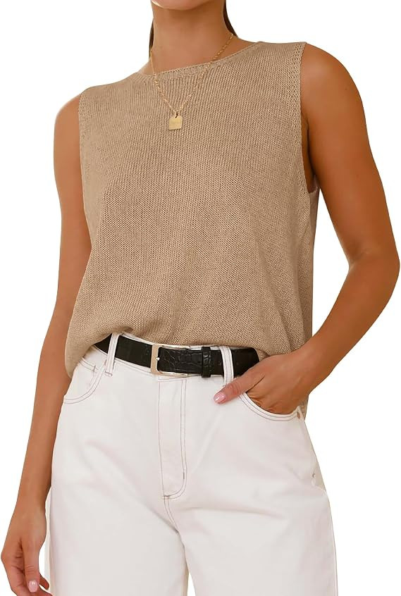 BTFBM Sleeveless Sweater Tops for Women Casual | Crew Neck Lightweight Ribbed Tank Top,Loose Summ... | Amazon (US)