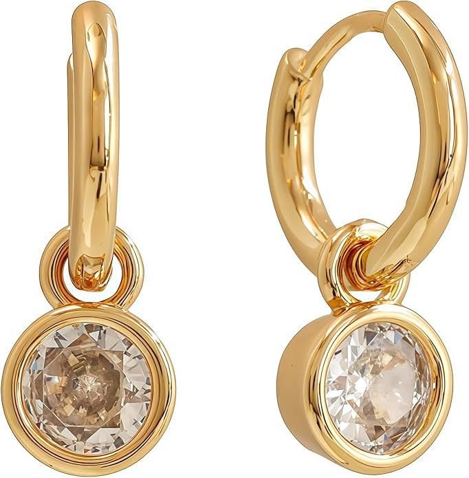 Shining Zirconia Hoop Earrings with 18k Yellow Gold Plated and Hypoallergenic Sterling Silver Ear... | Amazon (US)