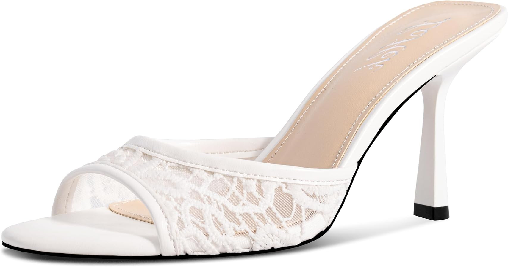 Women's Kitten Heels Open Toe Mules Heels Slip On Lace Heeled Sandals Summer Dress Shoes for Part... | Amazon (US)
