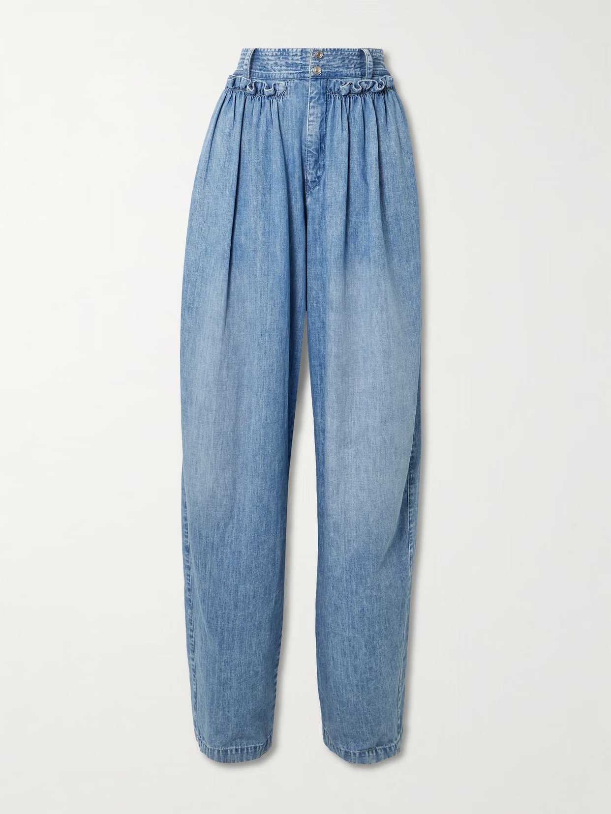 Isabel Marant - Inaya Ruffled Cotton-chambray Barrel-leg Pants - Blue | NET-A-PORTER (US)