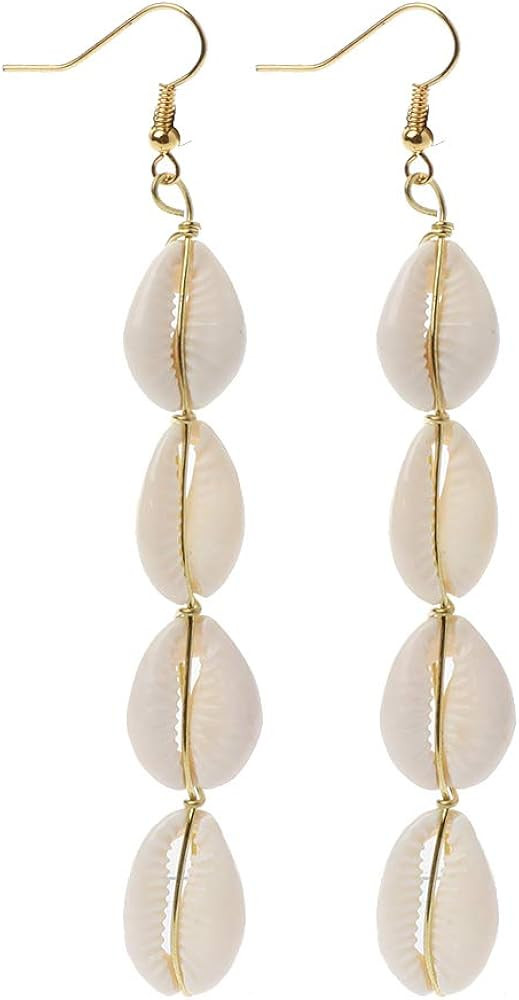 Tebatu Bohemian Natural Cowrie Shell Pendant Drop Earrings Beach Jewelry for Women C# | Amazon (US)