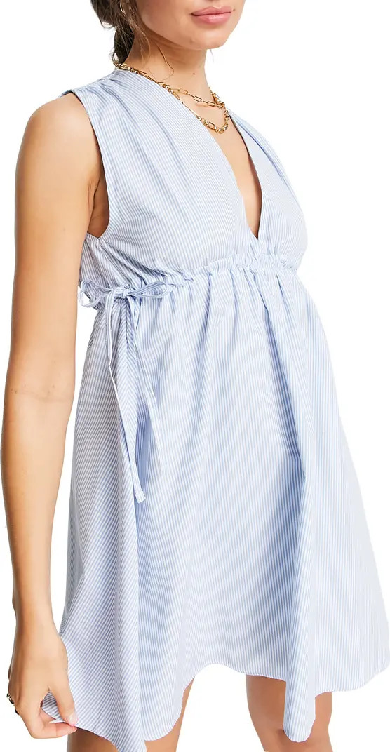 ASOS DESIGN Plunge Neck Seersucker Minidress | Nordstrom | Nordstrom