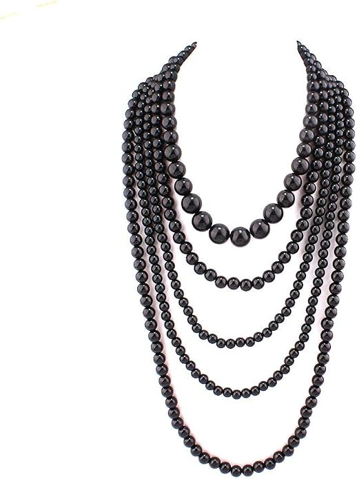 Multilayer Strand Chain Faux Pearls Flapper Beads Cluster Long Choker Necklace | Amazon (US)