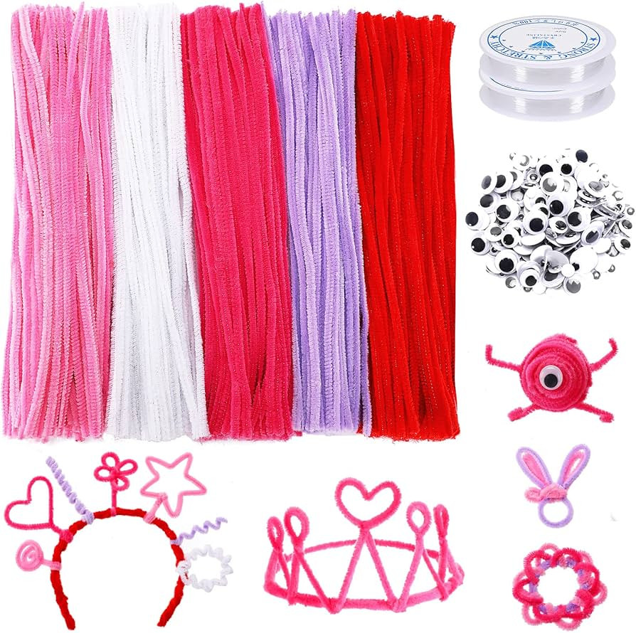 UPINS 550PCS Valentines Pipe Cleaners Set Including 5 Colors of Chenille Stems 4 Sizes of Wiggle ... | Amazon (US)