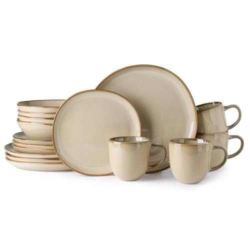 AmorArc Ceramic Dinnerware Sets With Mugs,Handmade Reactive Stoneware Glaze Plates and Bowls Set,Highly Chip and Crack Resistant Dishware | Dishwasher & Microwave Safe Dishes,Service for 4(16 Pcs) | Amazon (US)