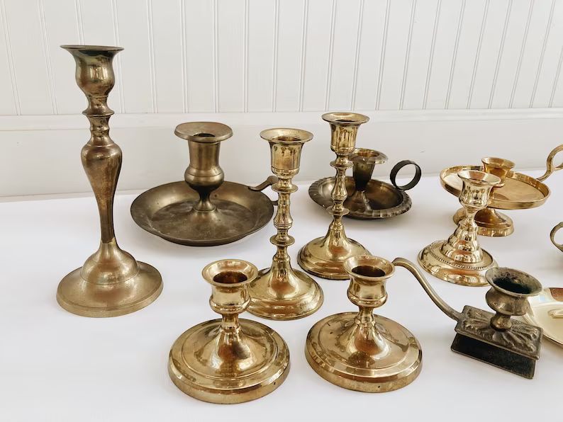 Huge Lot of Brass Candlestick Holders / Set of 12 Candlesticks / Vintage Candlesticks / Antique B... | Etsy (US)