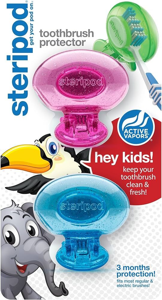 Steripod Kids Toothbrush Protector (2-Pack Pink & Blue Glitter Pods) | Amazon (US)