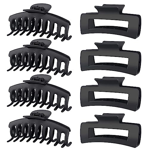 TOCESS 8 Pack Black Big Hair Claw Clips for Women Large Claw Clip for Thin Thick Curly Hair 90's Strong Hold 4.33 Inch Nonslip Matte Jumbo Hair Clips | Amazon (US)