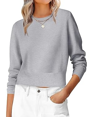 ANRABESS Women’s Long Sleeve Sweaters Cropped Crew Neck Business Casual Light Weight Sweater To... | Amazon (US)