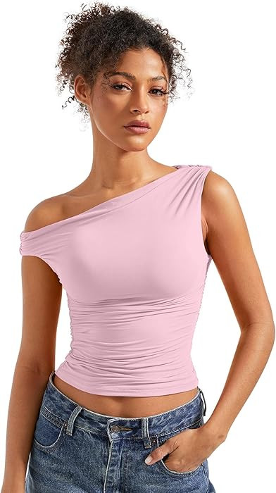 SUUKSESS Women Off Shoulder Tops Sleeveless Shirts Y2K Going Out Crop Tank Top | Amazon (US)