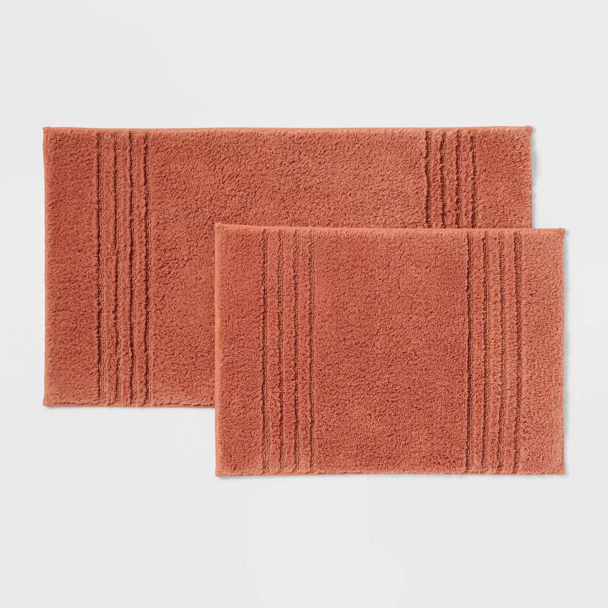 2pc 17"x24" and 20"x34" Performance Plus Textured Cotton Striped Non Skid Bath Rug Set Terracotta... | Target