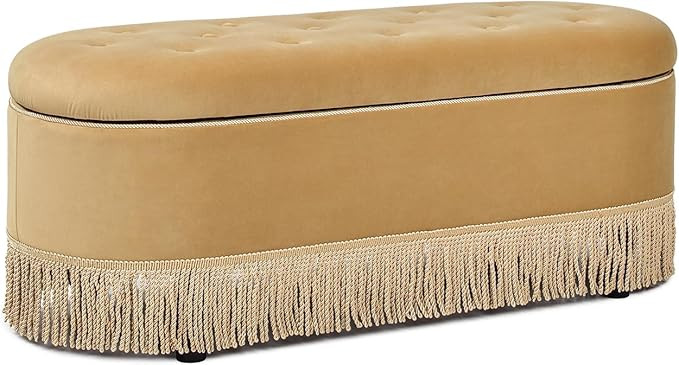 Melinda 48.5" Oval Tufted Bullion Fringe Storage Bench, Gold Velvet | Amazon (US)