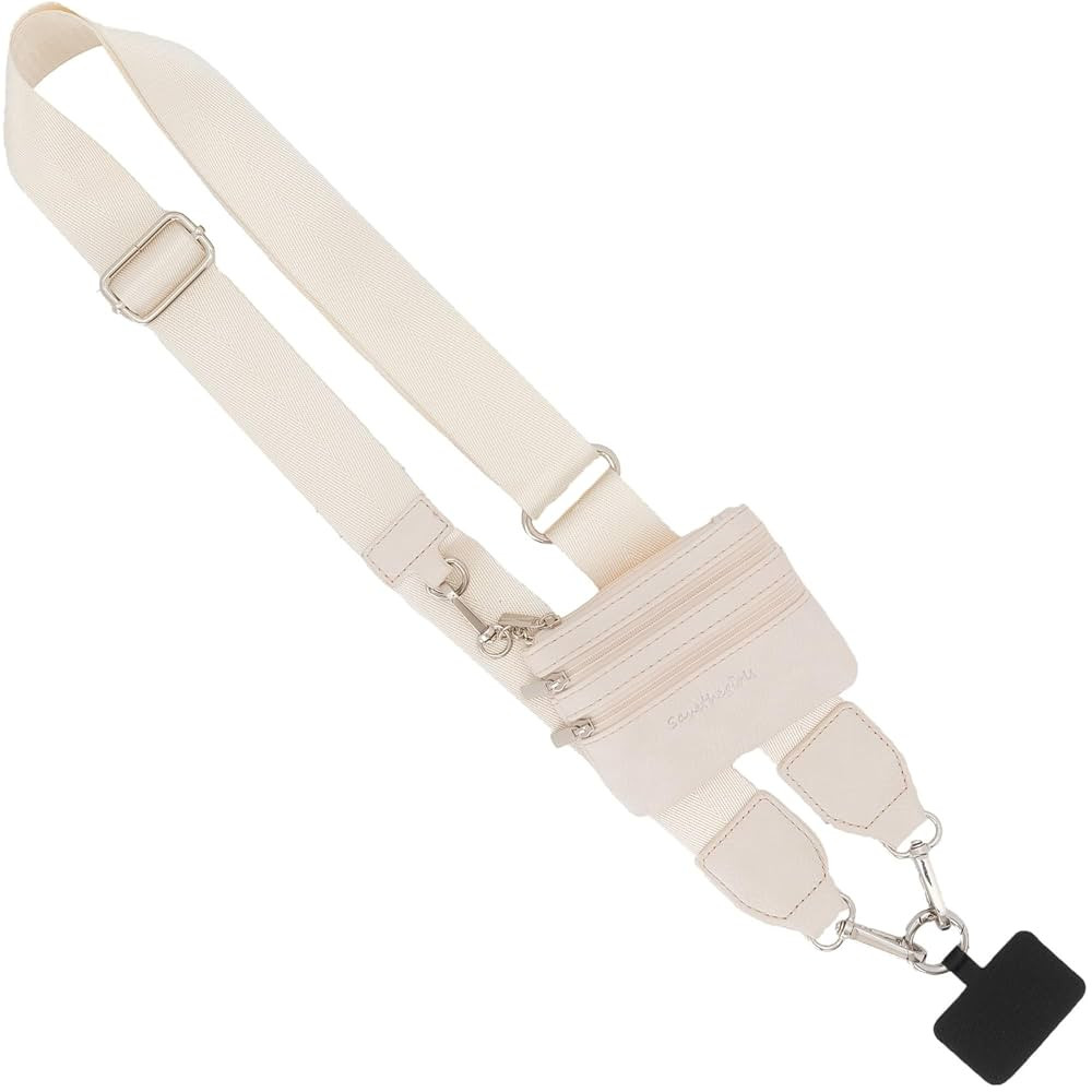 Clip and Go Phone Strap Solid (Cream - Cream Pouch) - Crossbody Phone Strap Chain with Zipper Wal... | Amazon (US)