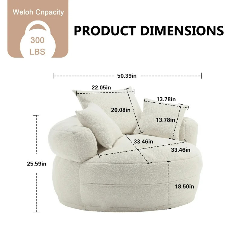 Villeston Amour Mid-Century Chenille Tufted Barrel Chair with Cushion and Pillows, White | Walmart (US)