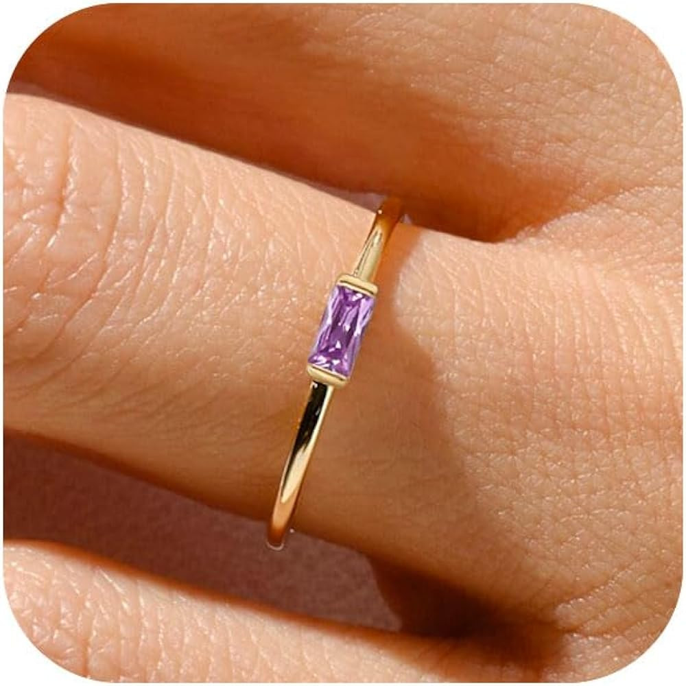 RLMOON Gold Birthstone Rings for Women Non Tarnish Gold Stackable Rings Dainty 14K Gold/Silver Pl... | Amazon (US)