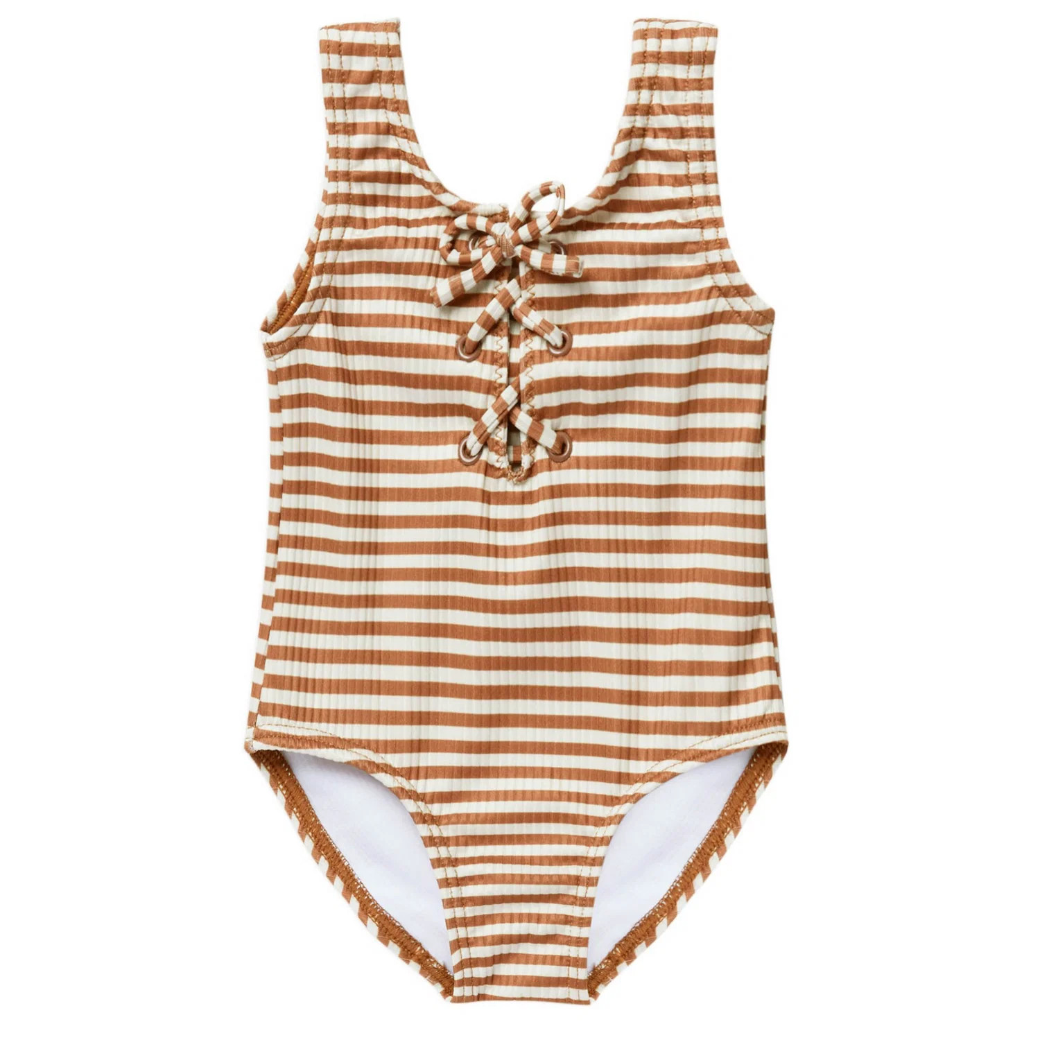 Rylee & Cru Lace Up One-Piece Swimsuit, Rust Stripe | SpearmintLOVE