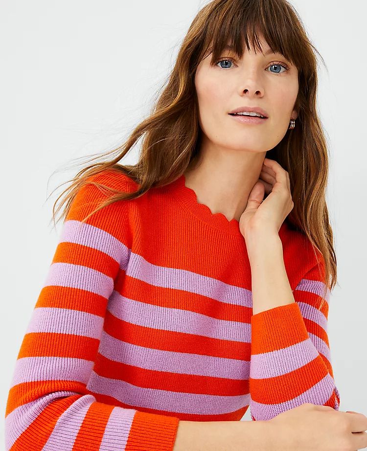 Striped Scalloped Sweater | Ann Taylor (US)