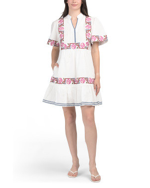 Short Sleeve Floral Embroidered Pintuck Mini Dress | Casual Dresses  | Marshalls | Marshalls