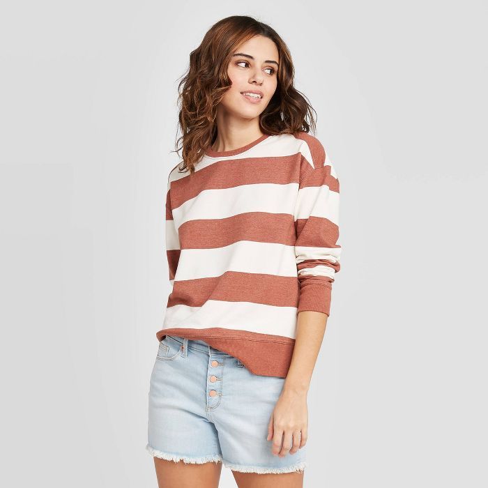 Women's Striped Crewneck Sweatshirt - Universal Thread™ Brown | Target