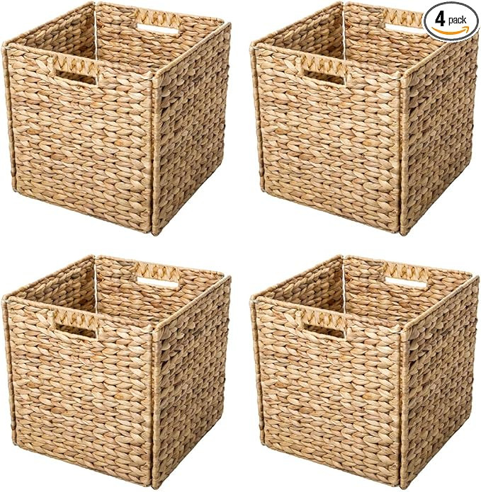 Trademark Innovations Foldable Hyacinth Storage Baskets with Iron Wire Frame (Set of 4) | Amazon (US)