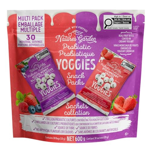 Nature's Garden Probiotic Yoggies Multi Pack, 21oz (Strawberry 15x0.7 oz + Mixed Berry 15x0.7 oz) Yogurt Covered Healthy Snack, High Fiber, Real Fruit Pieces, No Artificial Ingredients, for Adults | Amazon (US)