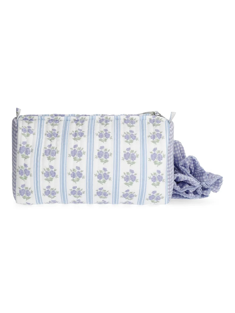 No Boundaries Women's Quilted Pouch and Hair Scrunchie Set, 2-Piece, Sky and Lilac Sea Floral/Gin... | Walmart (US)