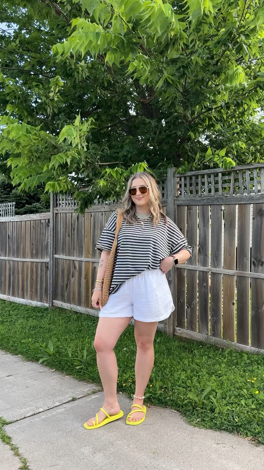 Comfy summer ootd! Wearing my usual size L in the striped tee. Linked similar white shorts. Crocs sandals are super comfy, I’m a 9.5-10 and wear a 10

#LTKsummer #LTKsale #LTKmidsize