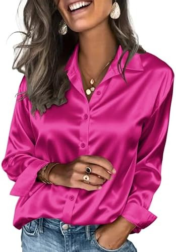 Zeagoo Satin Blouses for Women Silk Button Down Shirts Long Sleeve Business Casual Tops | Amazon (US)