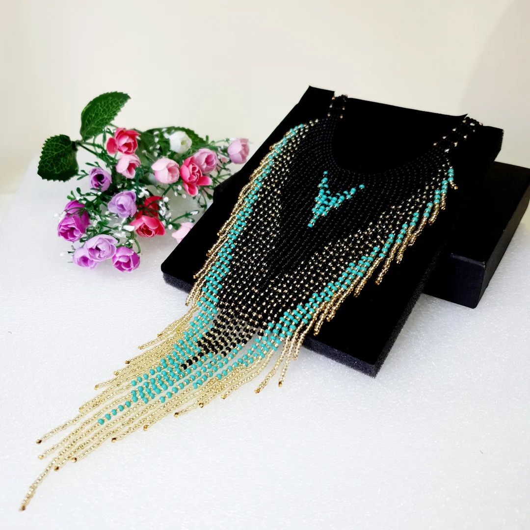 Long Tassel Necklacebeaded Choker Necklaceseed Beads Fringe - Etsy | Etsy (US)