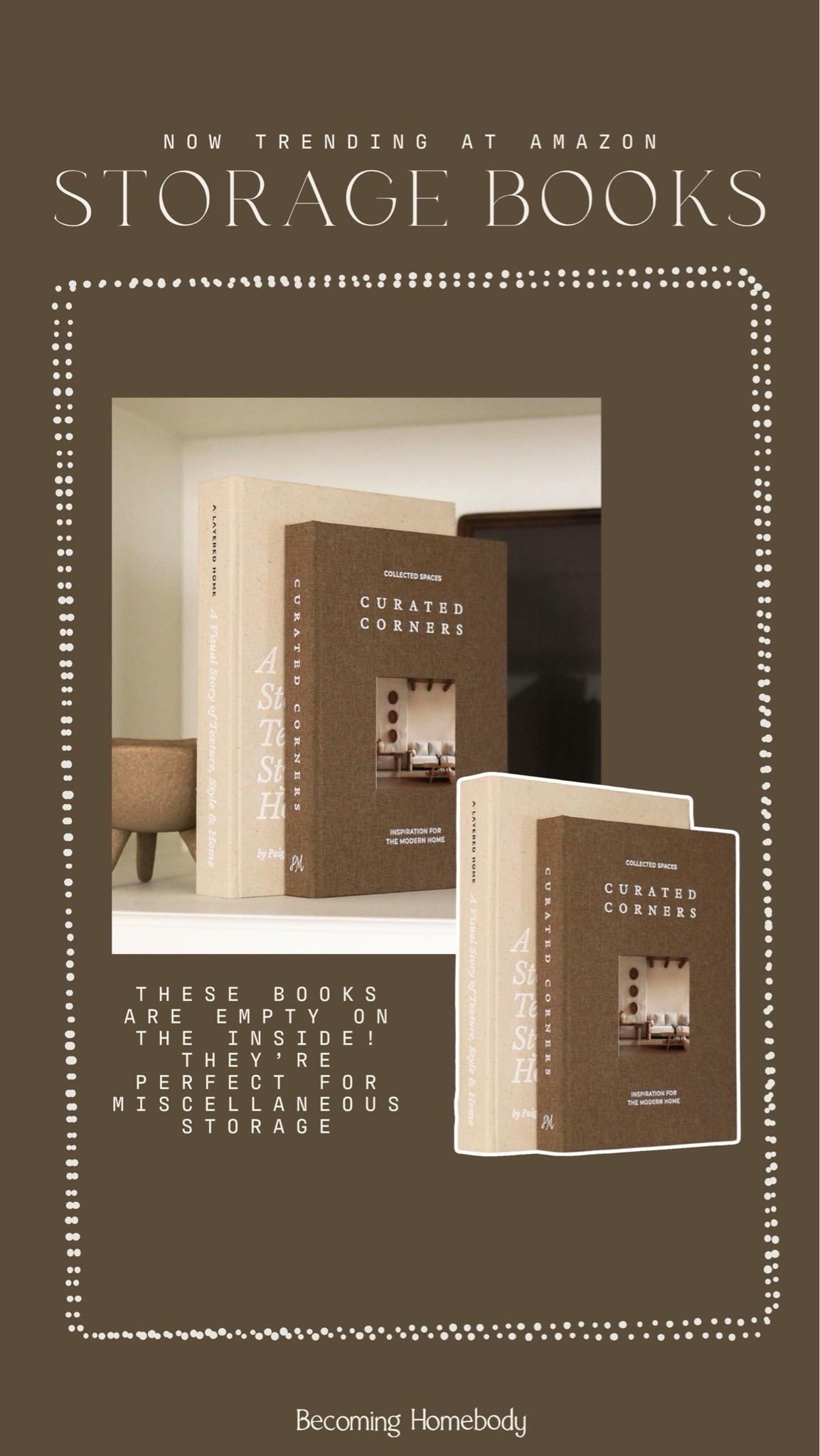 Now trending on Amazon 🤍 These aesthetic storage books are such a game changer! Hide keys, remote controls, and more! Aesthetic Home, Neutral Home Decor 🤎