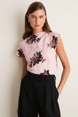 Margot Bouquet Petal Pink Crushed Fluid Satin Draped Top | Tuckernuck (US)